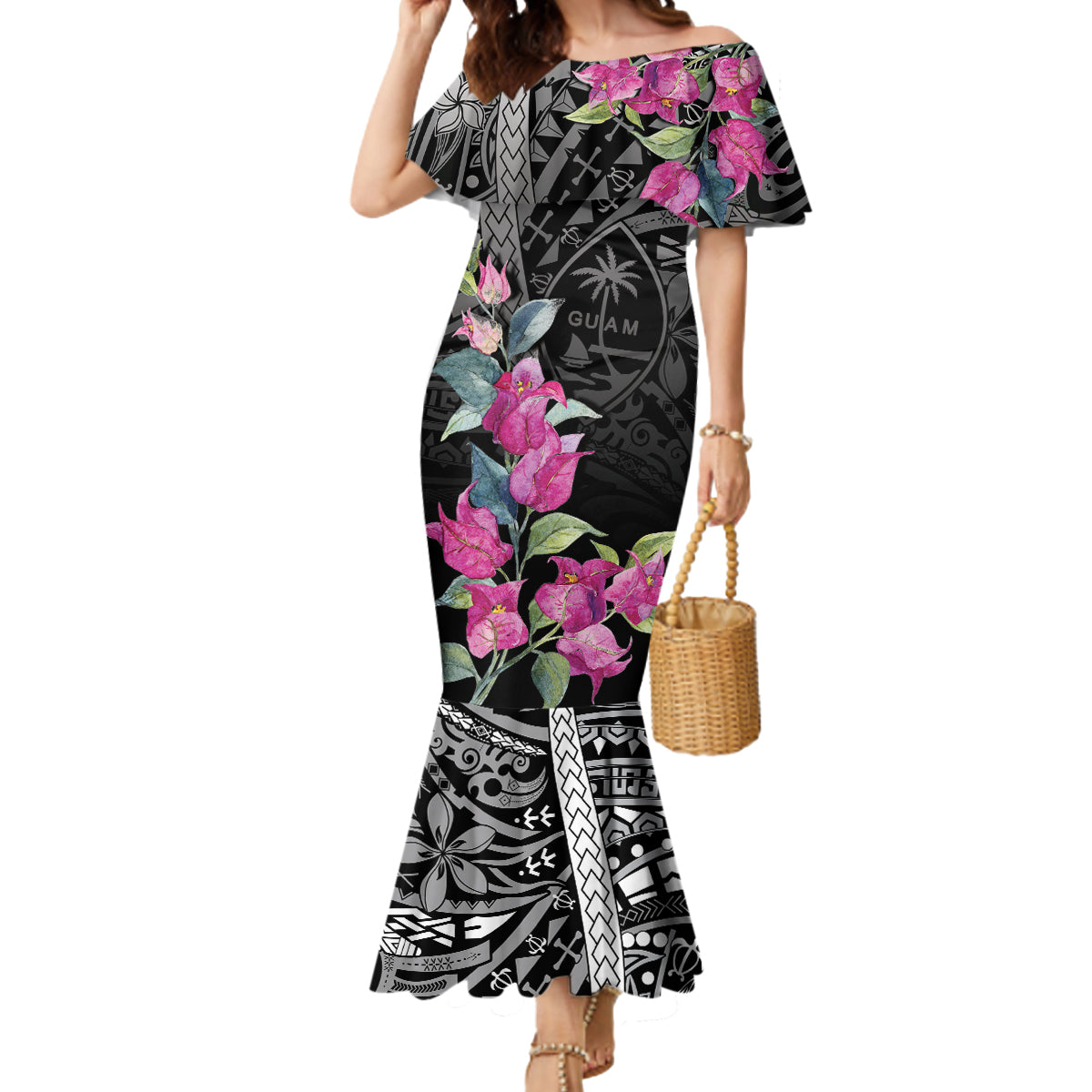 Guahan Puti Tai Nobiu Mermaid Dress Guam Bougainvillea Flower Art