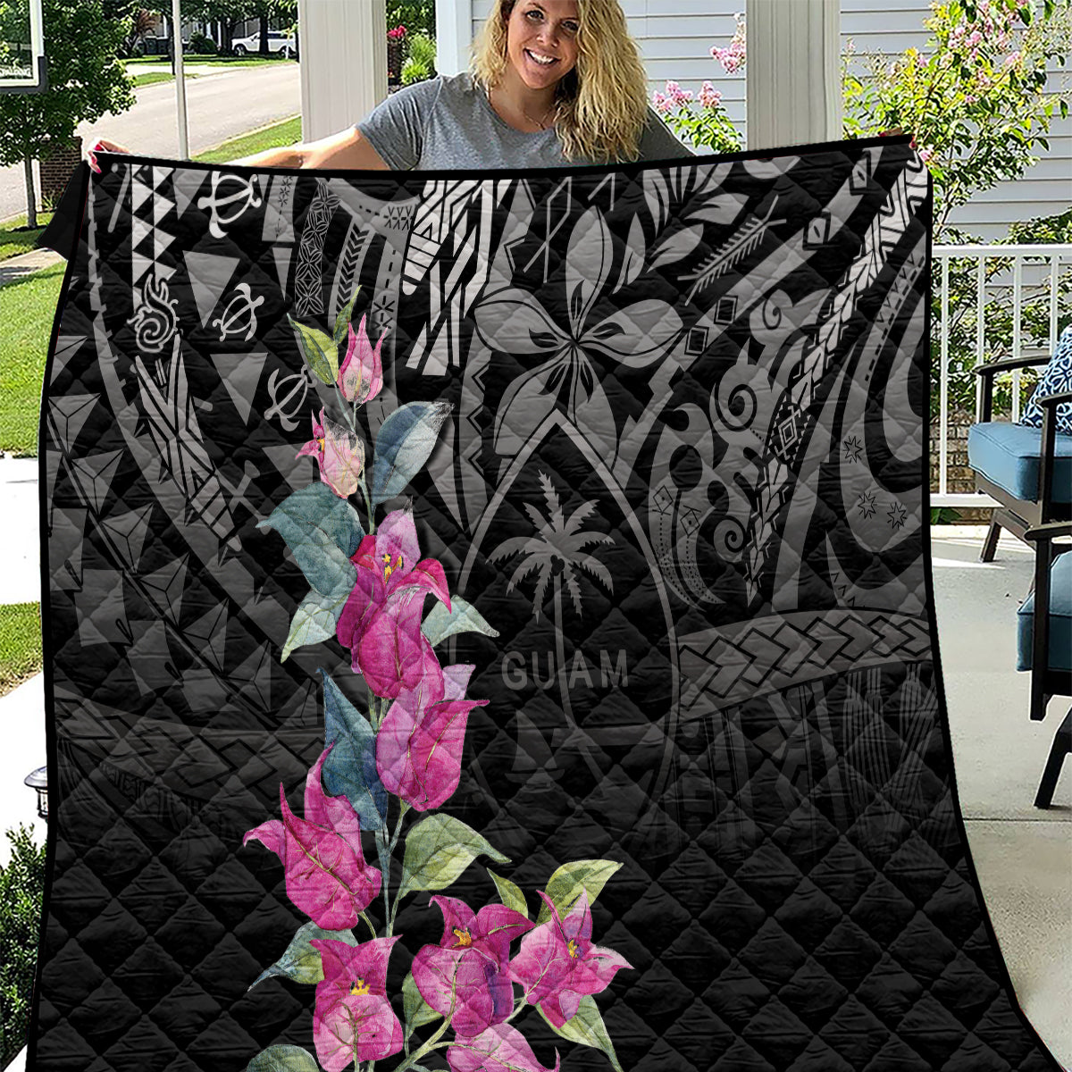 Guahan Puti Tai Nobiu Quilt Guam Bougainvillea Flower Art