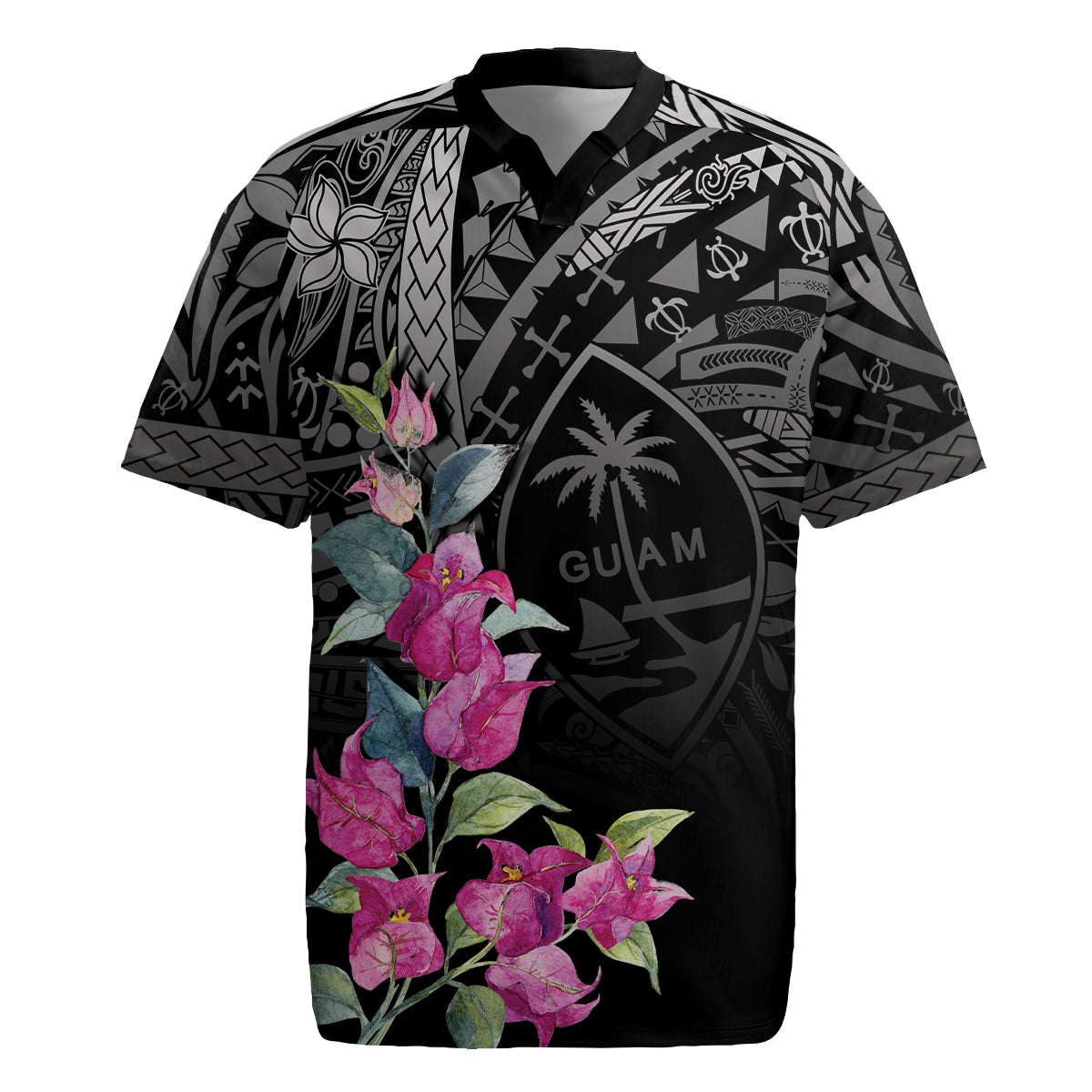 Guahan Puti Tai Nobiu Rugby Jersey Guam Bougainvillea Flower Art