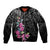 Guahan Puti Tai Nobiu Sleeve Zip Bomber Jacket Guam Bougainvillea Flower Art