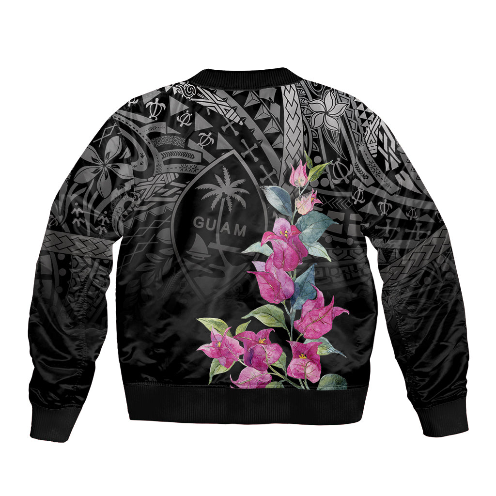 Guahan Puti Tai Nobiu Sleeve Zip Bomber Jacket Guam Bougainvillea Flower Art