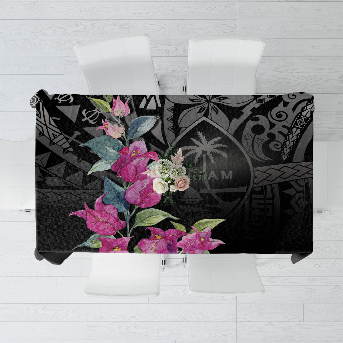 Guahan Puti Tai Nobiu Tablecloth Guam Bougainvillea Flower Art