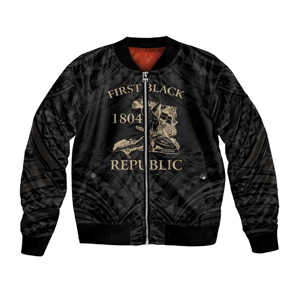 Personalized Haiti First Black Republic Bomber Jacket Negre Marron With Map And Flag