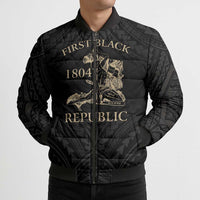 Personalized Haiti First Black Republic Bomber Puffer Jacket Negre Marron With Map And Flag LT9 - Polynesian Pride