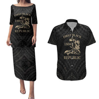 Personalized Haiti First Black Republic Couples Matching Puletasi and Hawaiian Shirt Negre Marron With Map And Flag LT9 Black - Polynesian Pride