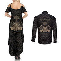 Personalized Haiti First Black Republic Couples Matching Summer Maxi Dress and Long Sleeve Button Shirt Negre Marron With Map And Flag LT9 - Polynesian Pride