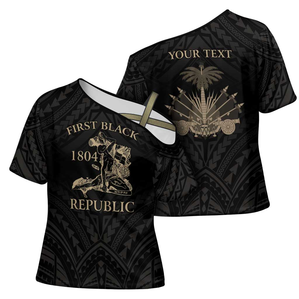 Personalized Haiti First Black Republic Cross Shoulder Shirt Negre Marron With Map And Flag LT9 - Polynesian Pride