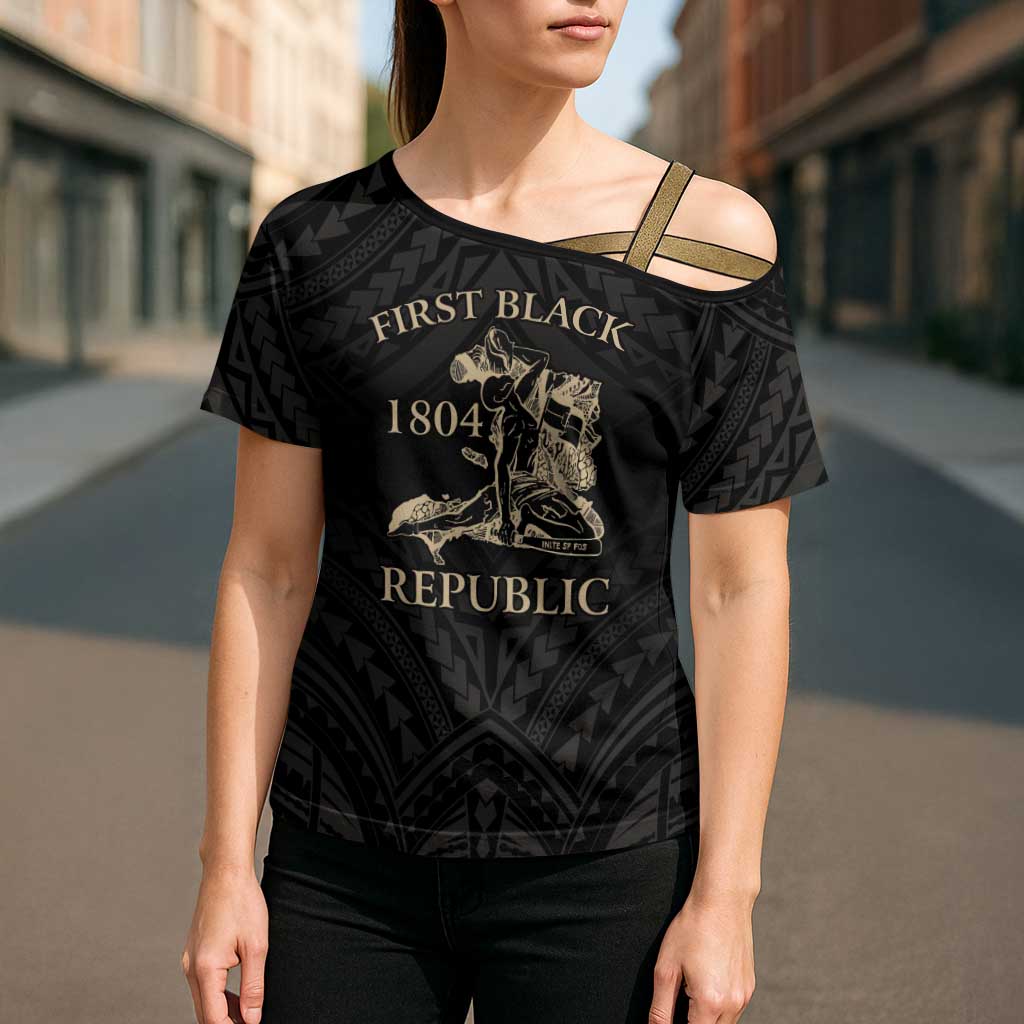 Personalized Haiti First Black Republic Cross Shoulder Shirt Negre Marron With Map And Flag LT9 - Polynesian Pride