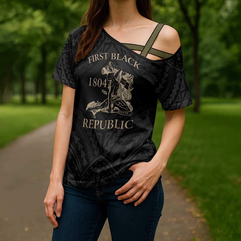 Personalized Haiti First Black Republic Cross Shoulder Shirt Negre Marron With Map And Flag LT9 - Polynesian Pride