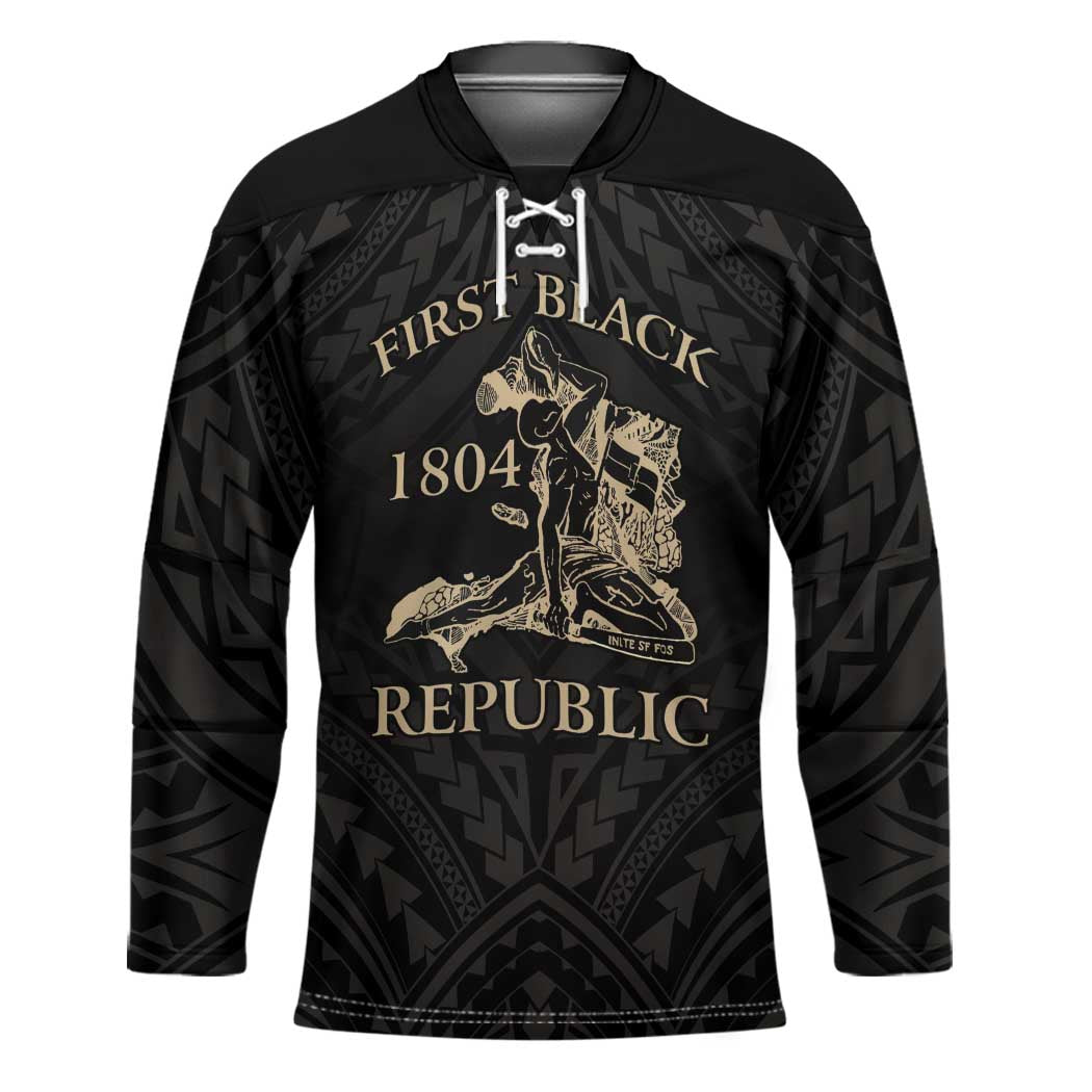 Personalized Haiti First Black Republic Hockey Jersey Negre Marron With Map And Flag LT9 Unisex Black - Polynesian Pride