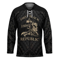 Personalized Haiti First Black Republic Hockey Jersey Negre Marron With Map And Flag LT9 Unisex Black - Polynesian Pride
