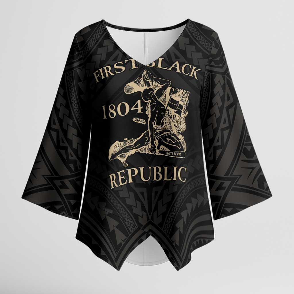Personalized Haiti First Black Republic Kimono Sleeve Blouse Negre Marron With Map And Flag LT9 Female Black - Polynesian Pride