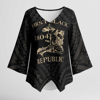 Personalized Haiti First Black Republic Kimono Sleeve Blouse Negre Marron With Map And Flag LT9 Female Black - Polynesian Pride