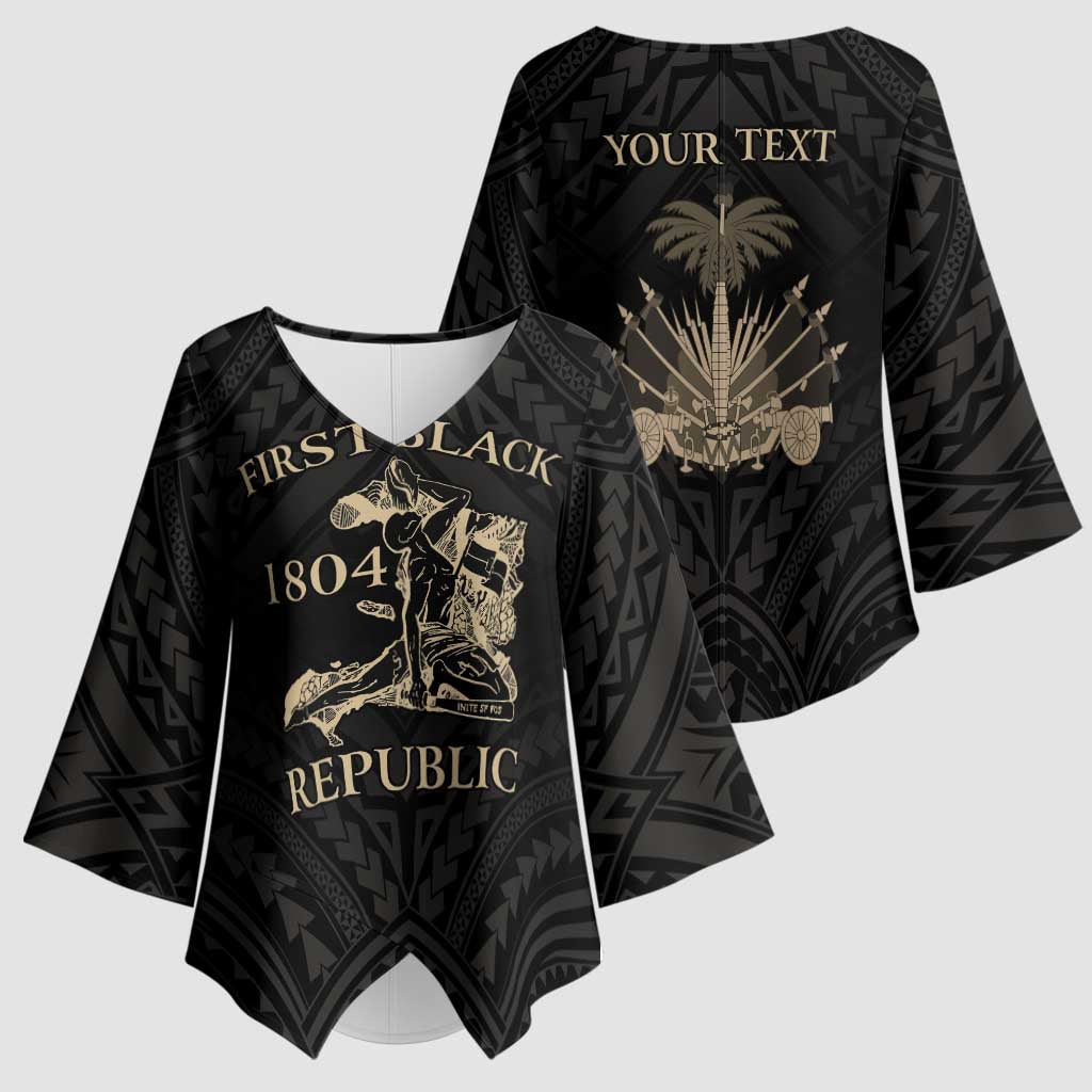 Personalized Haiti First Black Republic Kimono Sleeve Blouse Negre Marron With Map And Flag LT9 - Polynesian Pride