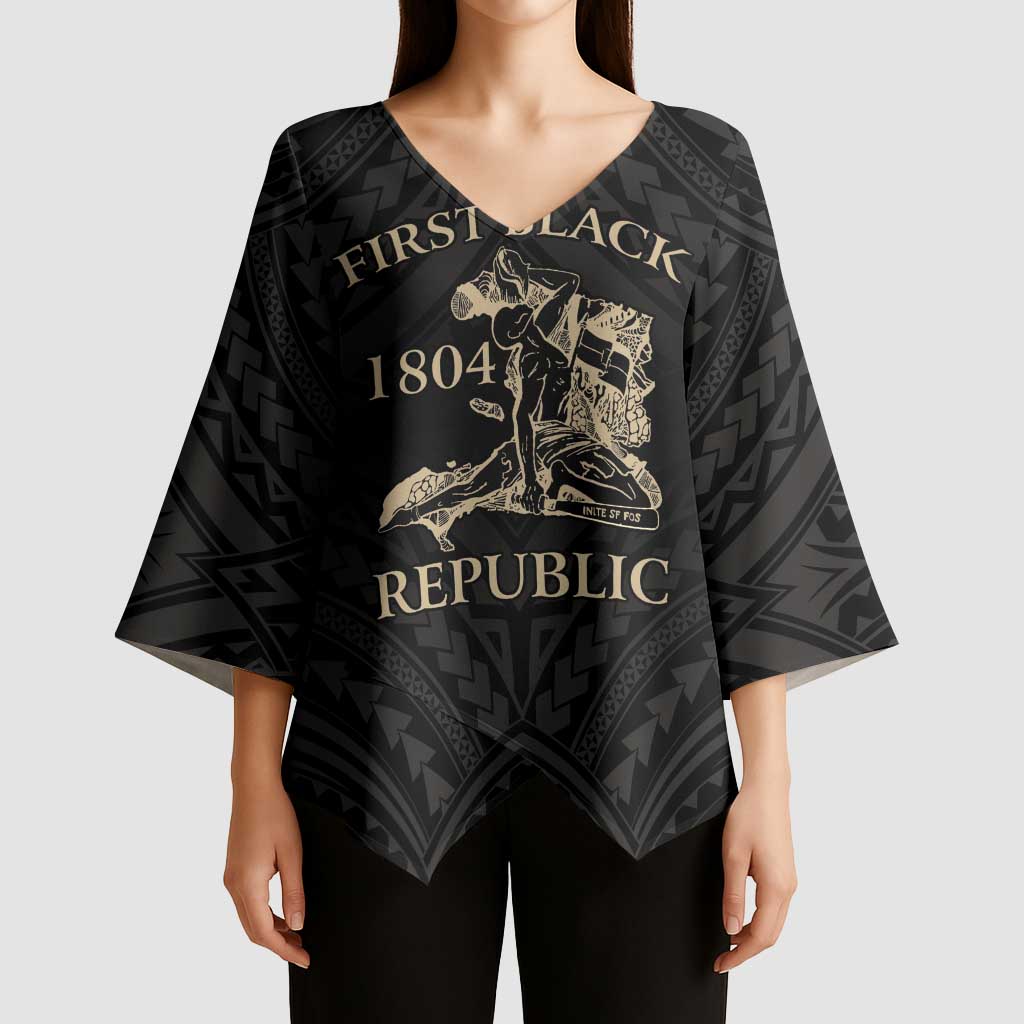 Personalized Haiti First Black Republic Kimono Sleeve Blouse Negre Marron With Map And Flag LT9 - Polynesian Pride