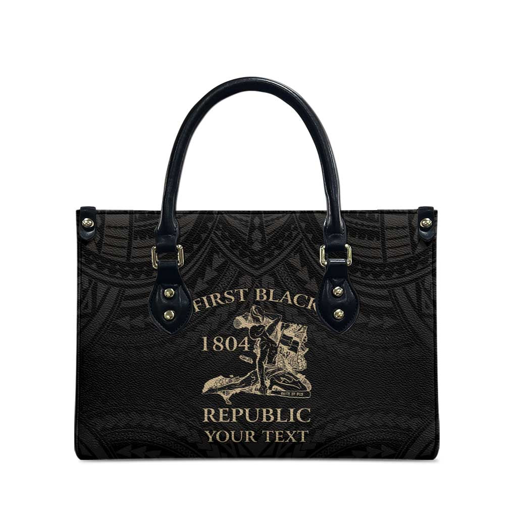 Personalized Haiti First Black Republic Leather Bag Negre Marron With Map And Flag - Polynesian Pride