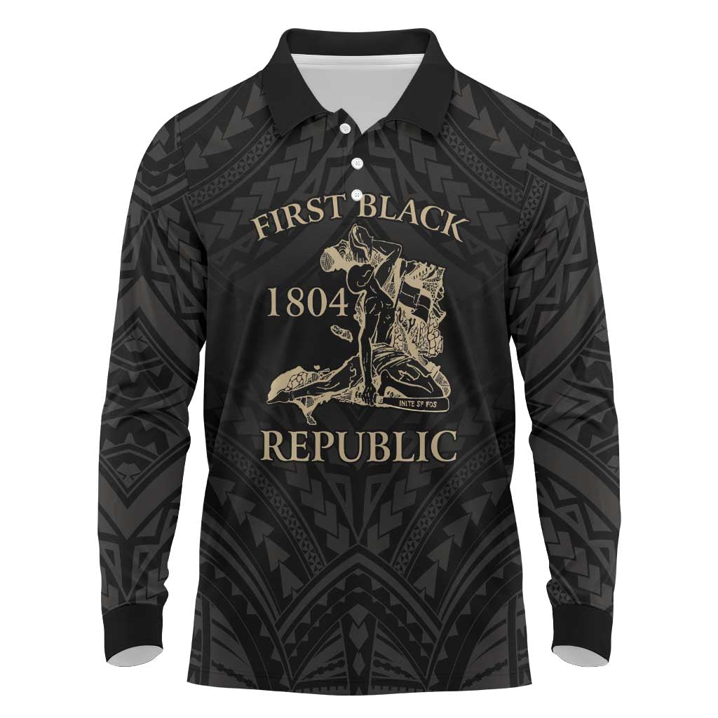 Personalized Haiti First Black Republic Long Sleeve Polo Shirt Negre Marron With Map And Flag