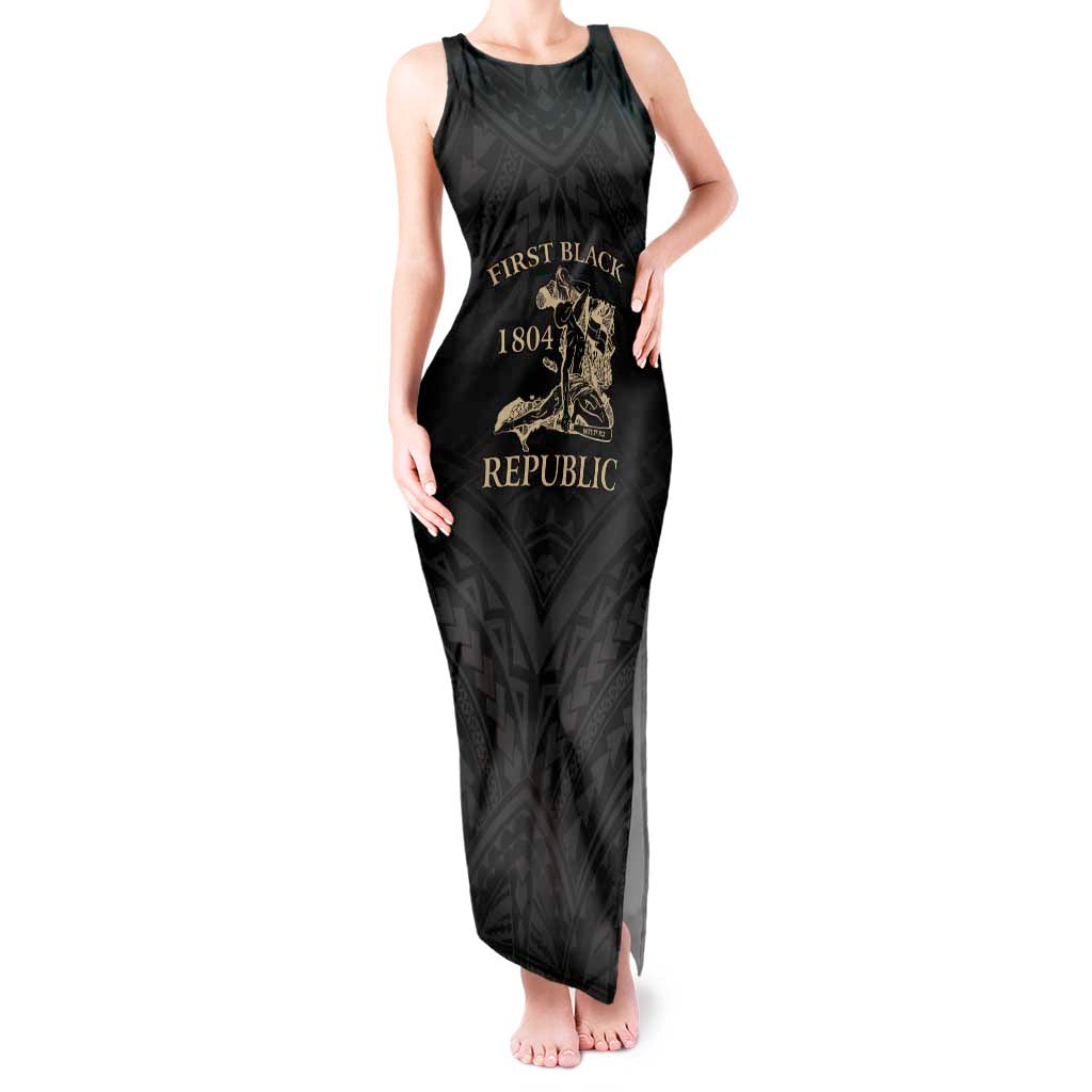 Personalized Haiti First Black Republic Tank Maxi Dress Negre Marron With Map And Flag