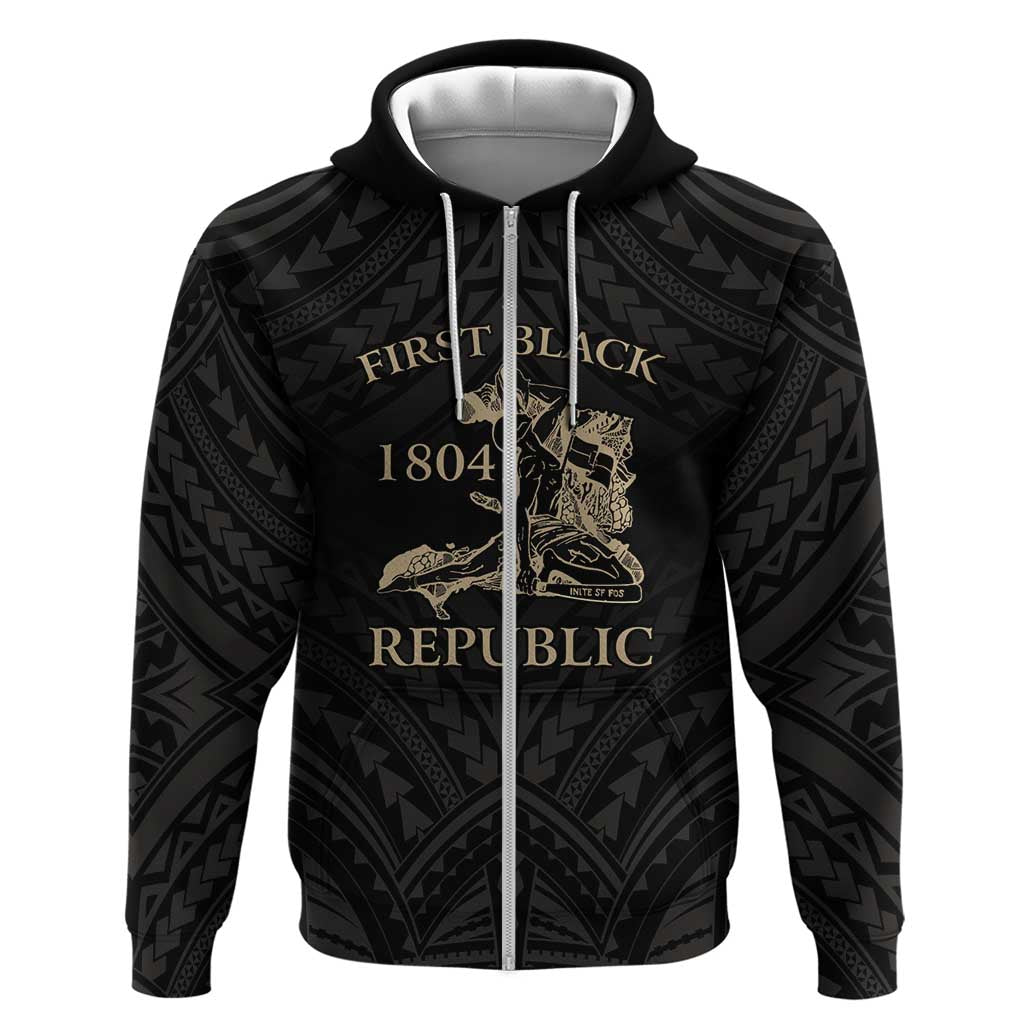 Personalized Haiti First Black Republic Zip Hoodie Negre Marron With Map And Flag