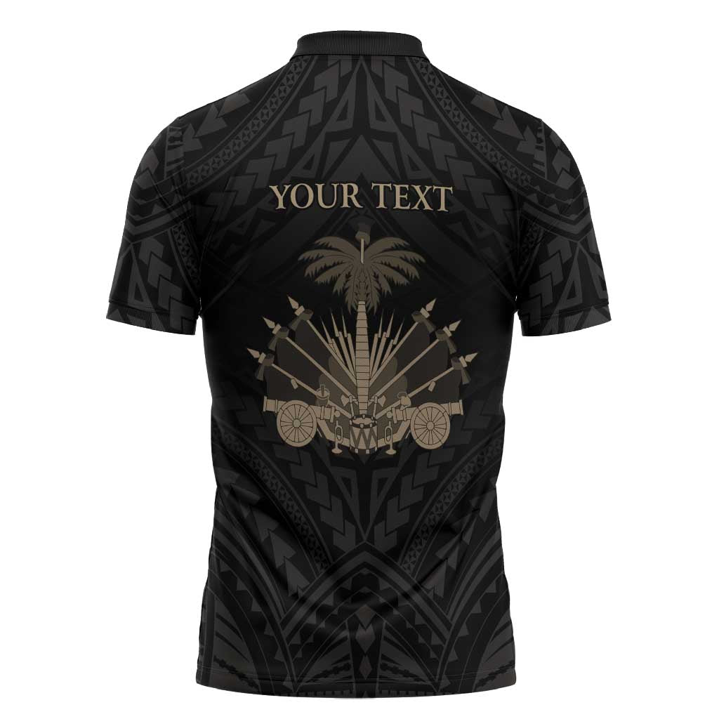 Personalized Haiti First Black Republic Zipper Polo Shirt Negre Marron With Map And Flag LT9 - Polynesian Pride