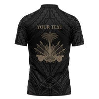 Personalized Haiti First Black Republic Zipper Polo Shirt Negre Marron With Map And Flag LT9 - Polynesian Pride