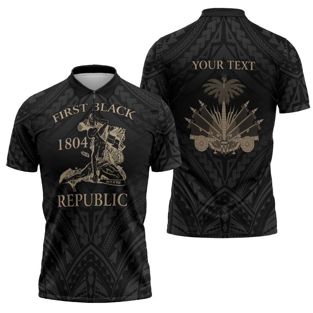Personalized Haiti First Black Republic Zipper Polo Shirt Negre Marron With Map And Flag LT9 - Polynesian Pride