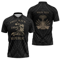 Personalized Haiti First Black Republic Zipper Polo Shirt Negre Marron With Map And Flag LT9 - Polynesian Pride