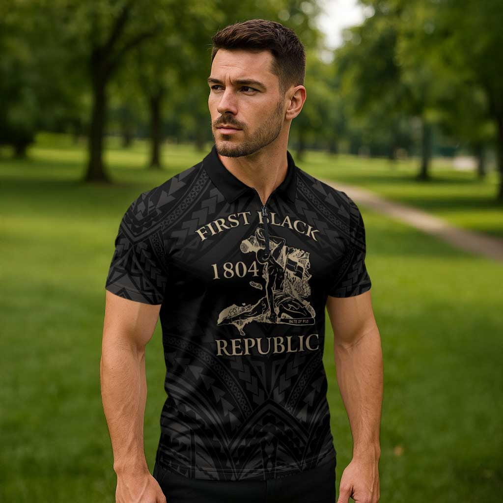 Personalized Haiti First Black Republic Zipper Polo Shirt Negre Marron With Map And Flag LT9 - Polynesian Pride