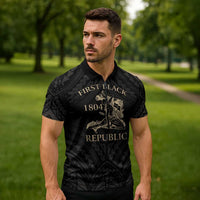 Personalized Haiti First Black Republic Zipper Polo Shirt Negre Marron With Map And Flag LT9 - Polynesian Pride