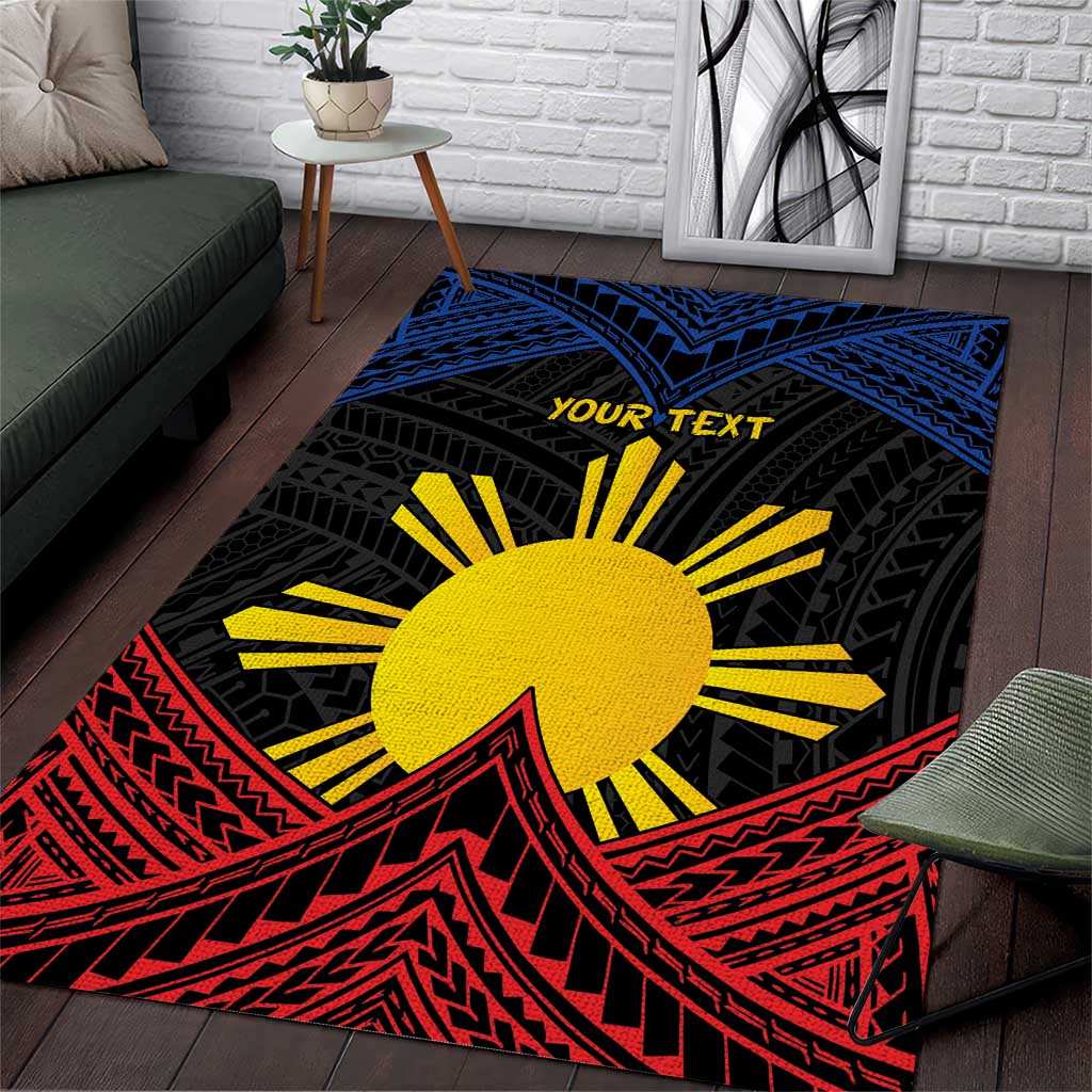 Personalized Philippines Area Rug Polynesian Tribal Tattoo with Filipino Flag Motif