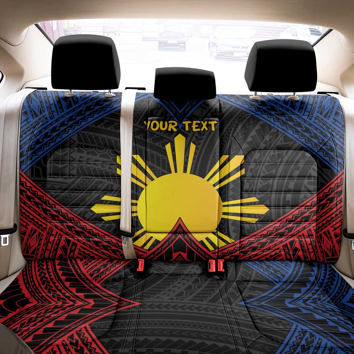 Personalized Philippines Back Car Seat Cover Polynesian Tribal Tattoo with Filipino Flag Motif