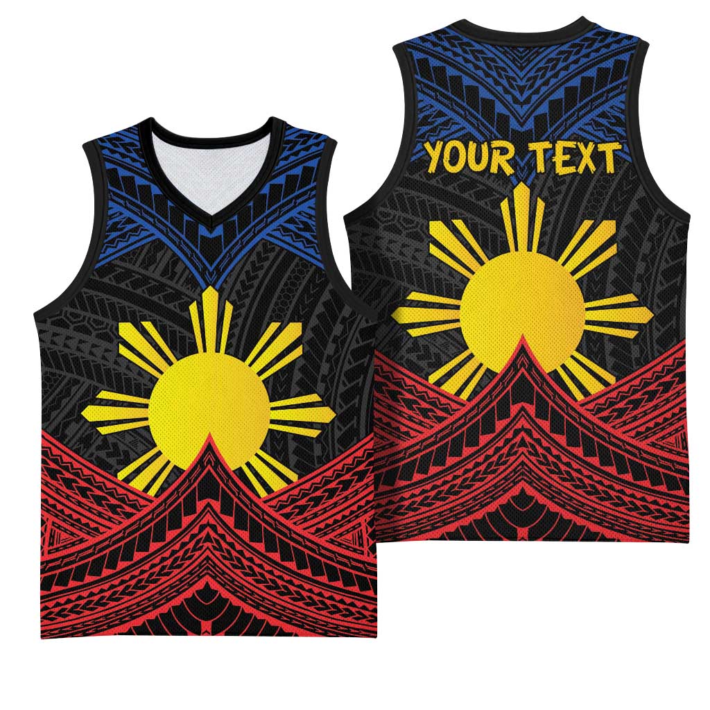 Personalized Philippines Basketball Jersey Polynesian Tribal Tattoo with Filipino Flag Motif - Polynesian Pride