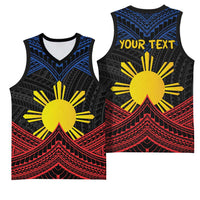 Personalized Philippines Basketball Jersey Polynesian Tribal Tattoo with Filipino Flag Motif - Polynesian Pride