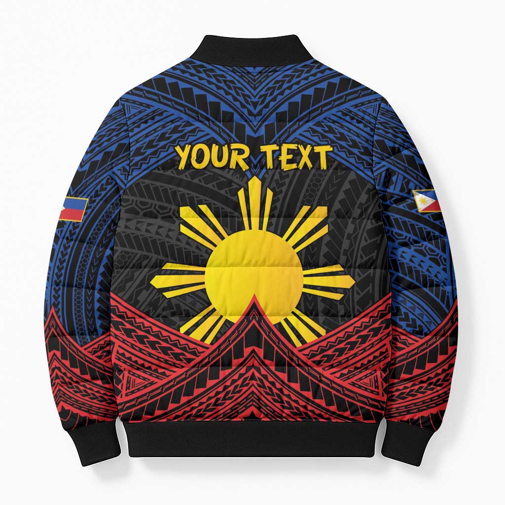 Personalized Philippines Bomber Puffer Jacket Polynesian Tribal Tattoo with Filipino Flag Motif - Polynesian Pride