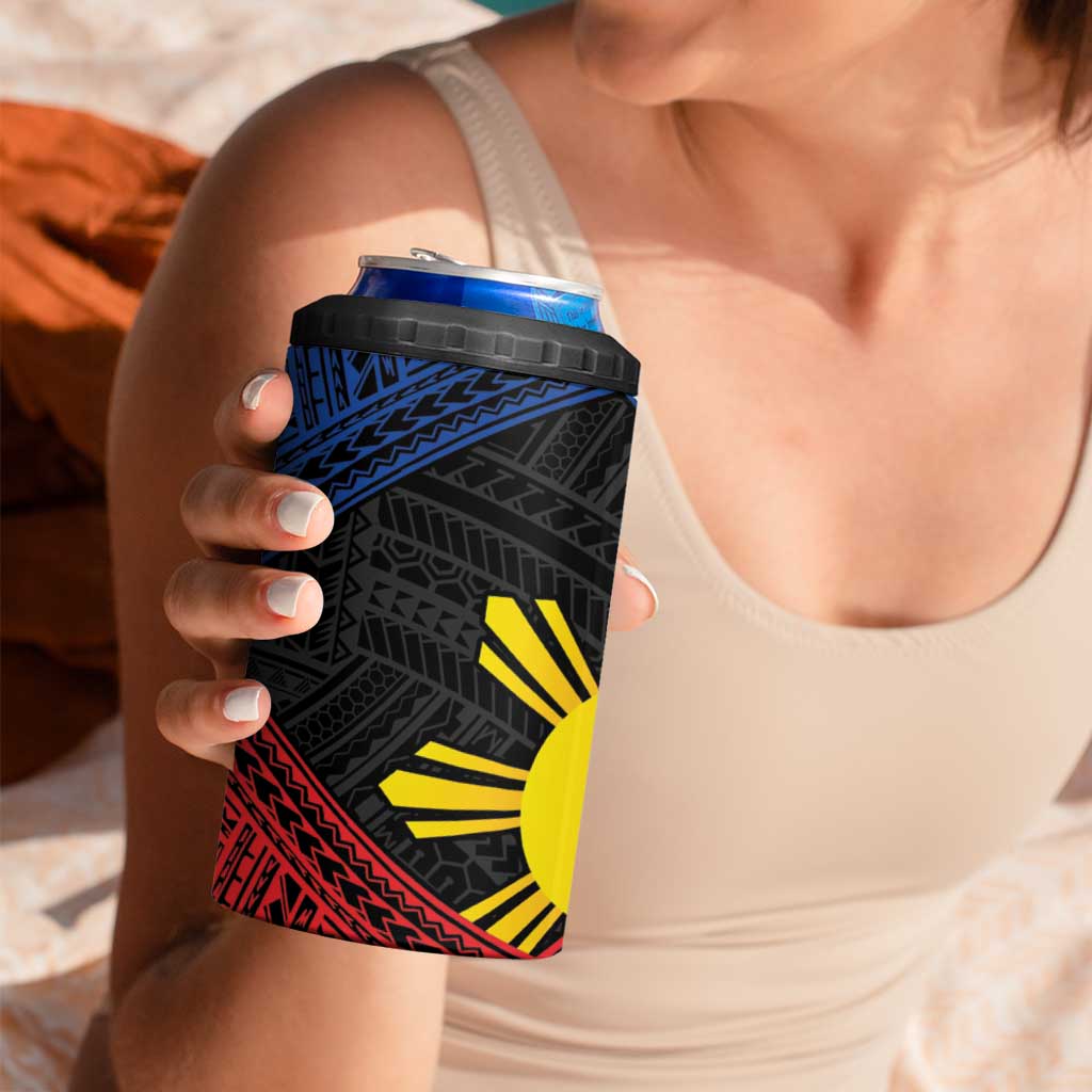 Personalized Philippines 4 in 1 Can Cooler Tumbler Polynesian Tribal Tattoo with Filipino Flag Motif