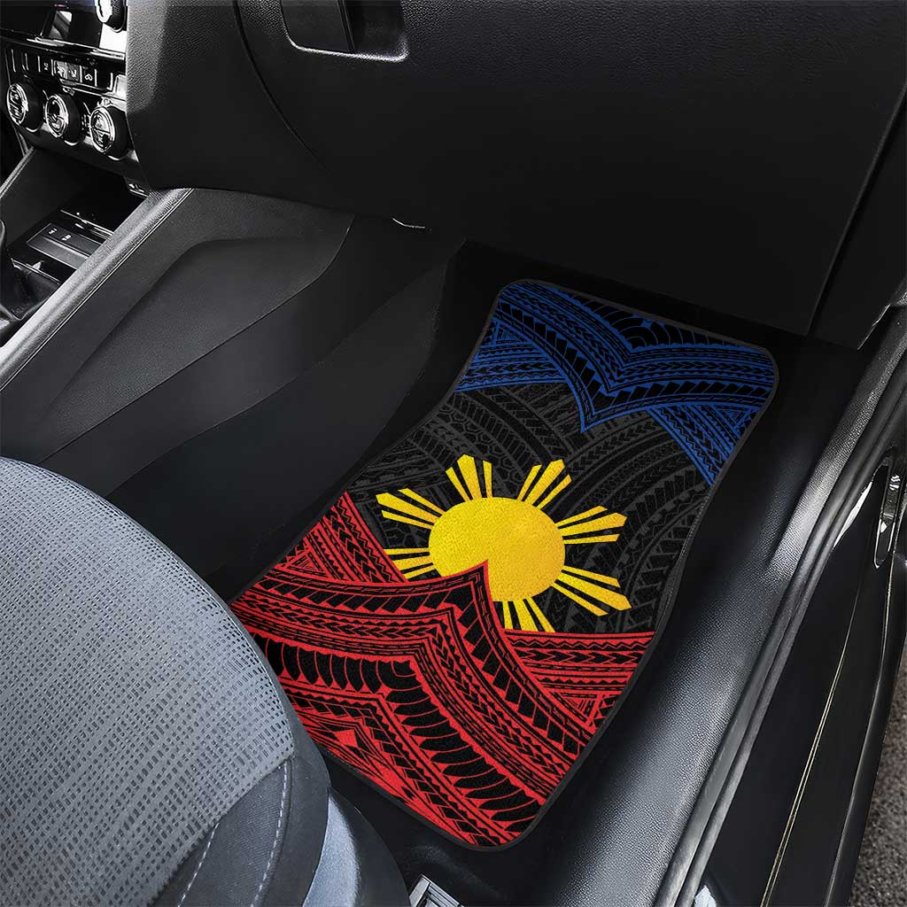 Personalized Philippines Car Mats Polynesian Tribal Tattoo with Filipino Flag Motif