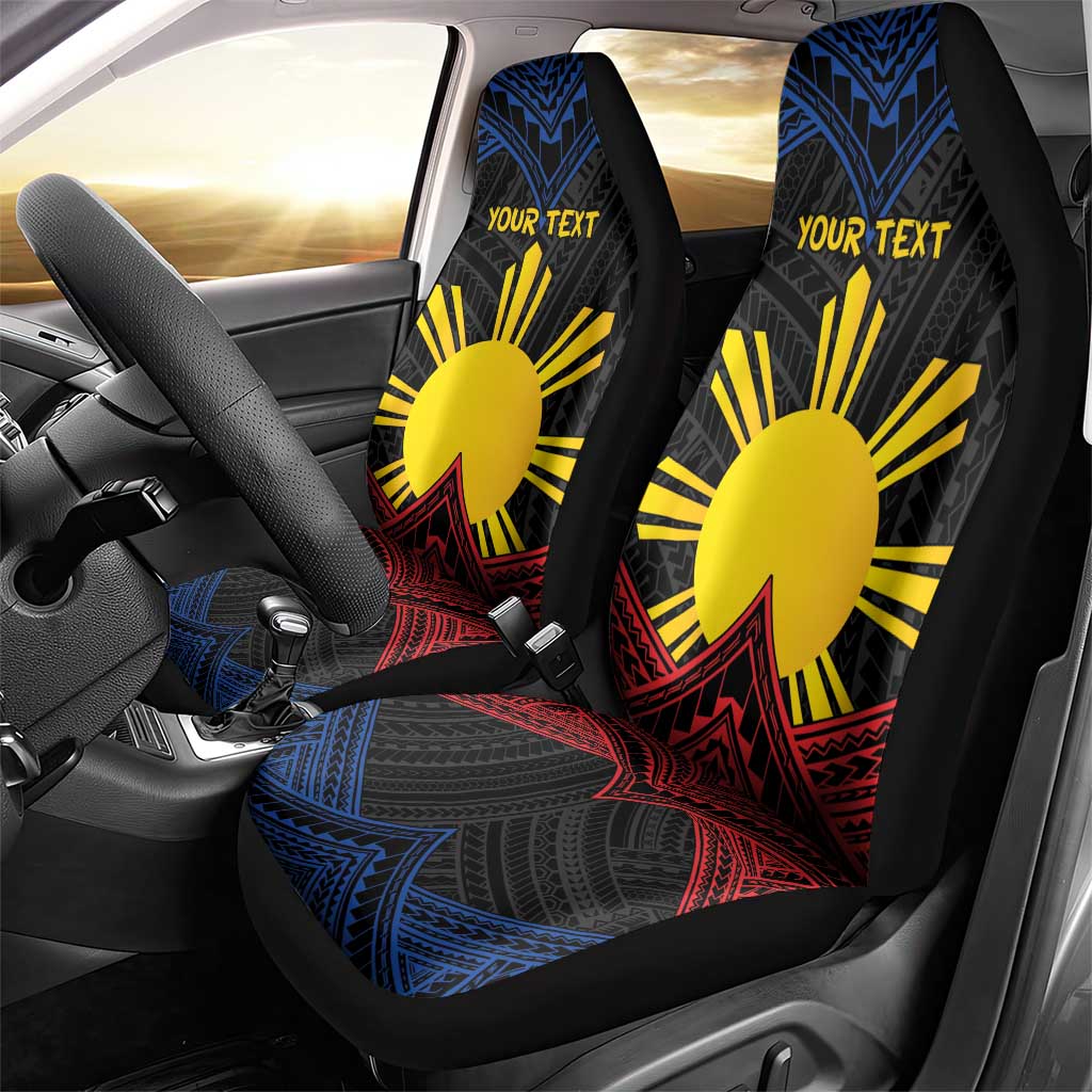 Personalized Philippines Car Seat Cover Polynesian Tribal Tattoo with Filipino Flag Motif