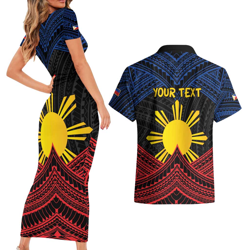 Personalized Philippines Couples Matching Short Sleeve Bodycon Dress and Hawaiian Shirt Polynesian Tribal Tattoo with Filipino Flag Motif