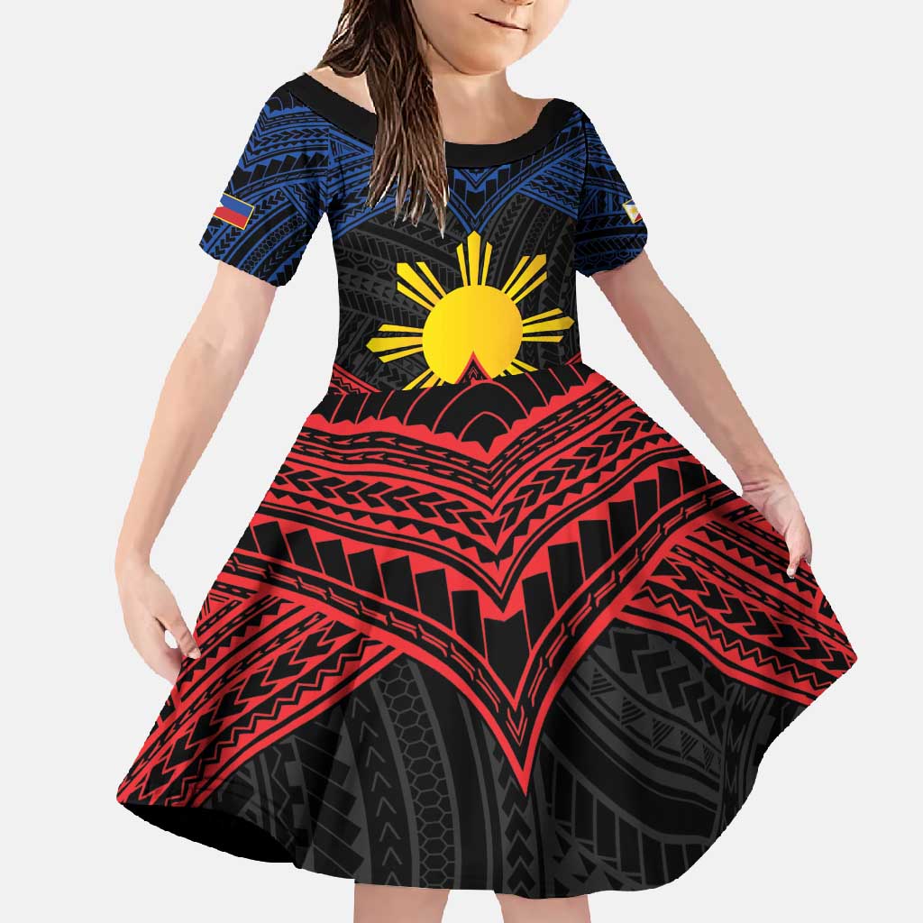 Personalized Philippines Family Matching Long Sleeve Bodycon Dress and Hawaiian Shirt Polynesian Tribal Tattoo with Filipino Flag Motif