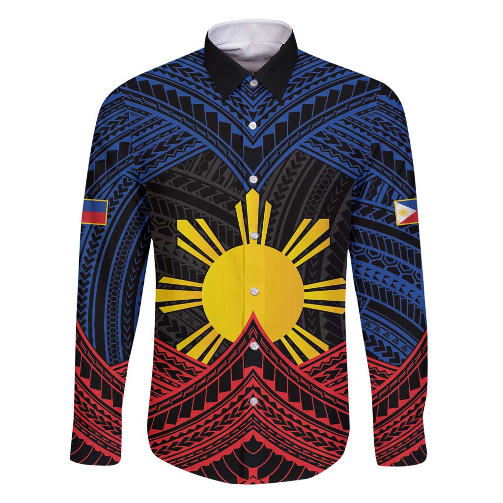 Personalized Philippines Family Matching Long Sleeve Bodycon Dress and Hawaiian Shirt Polynesian Tribal Tattoo with Filipino Flag Motif