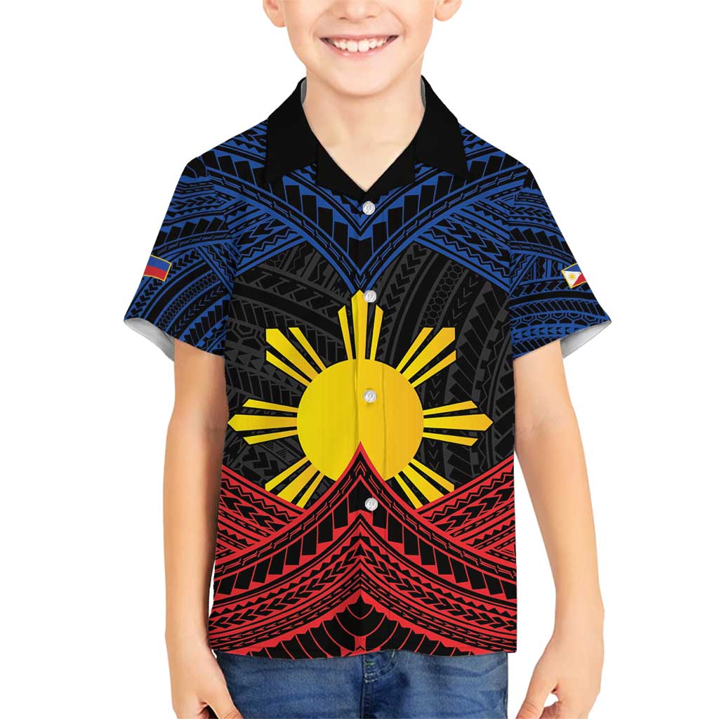 Personalized Philippines Family Matching Long Sleeve Bodycon Dress and Hawaiian Shirt Polynesian Tribal Tattoo with Filipino Flag Motif