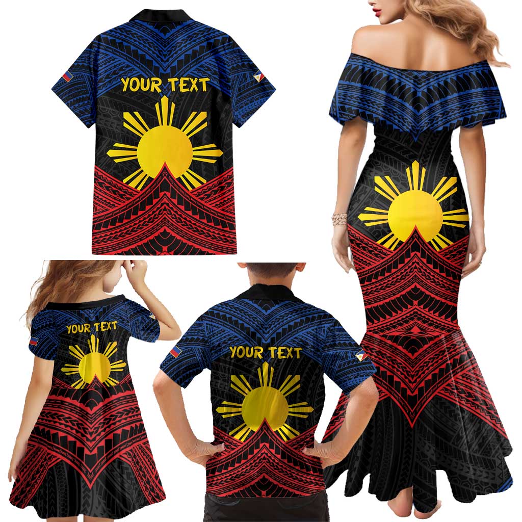 Personalized Philippines Family Matching Mermaid Dress and Hawaiian Shirt Polynesian Tribal Tattoo with Filipino Flag Motif