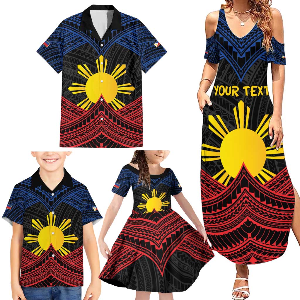 Personalized Philippines Family Matching Summer Maxi Dress and Hawaiian Shirt Polynesian Tribal Tattoo with Filipino Flag Motif