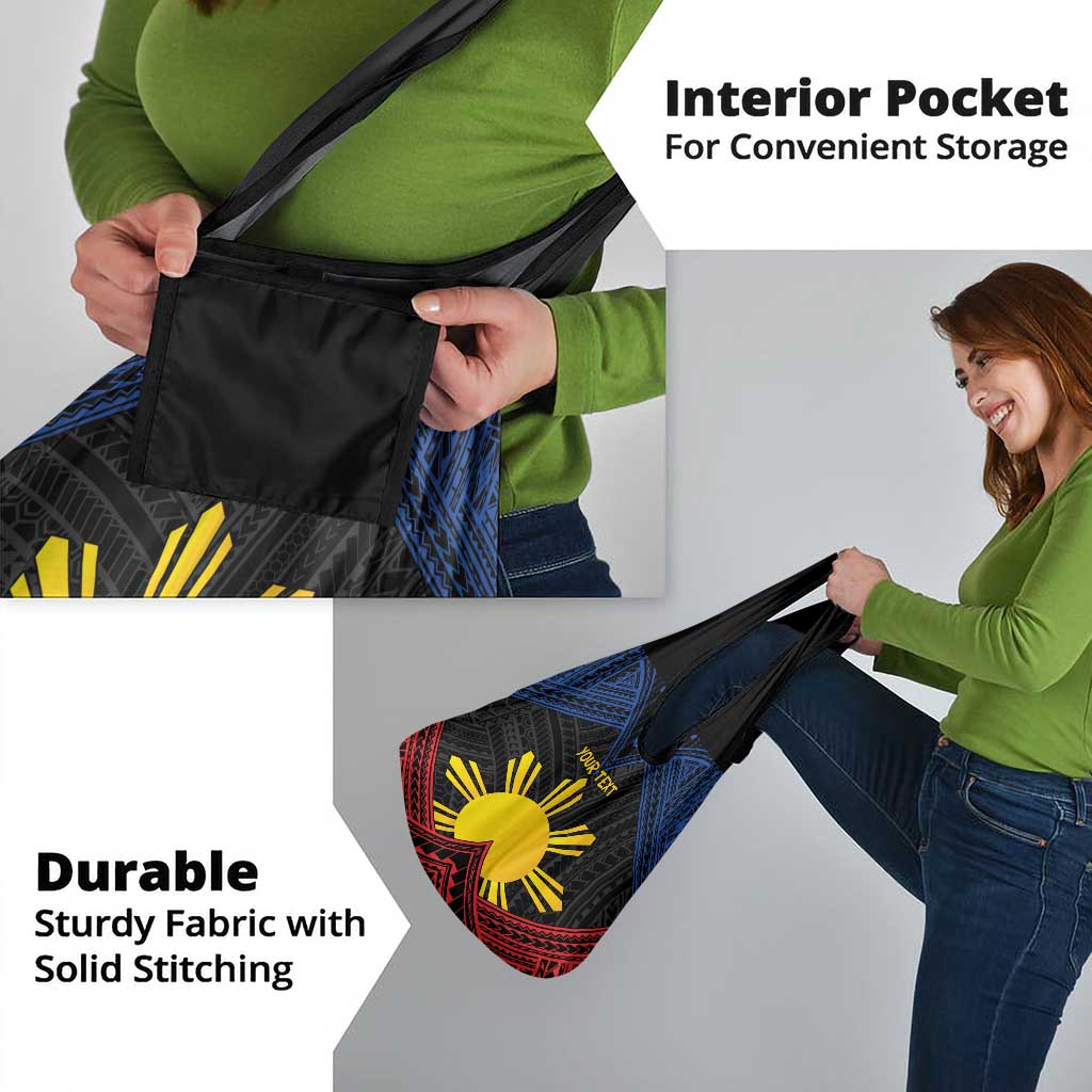 Personalized Philippines Grocery Bag Polynesian Tribal Tattoo with Filipino Flag Motif