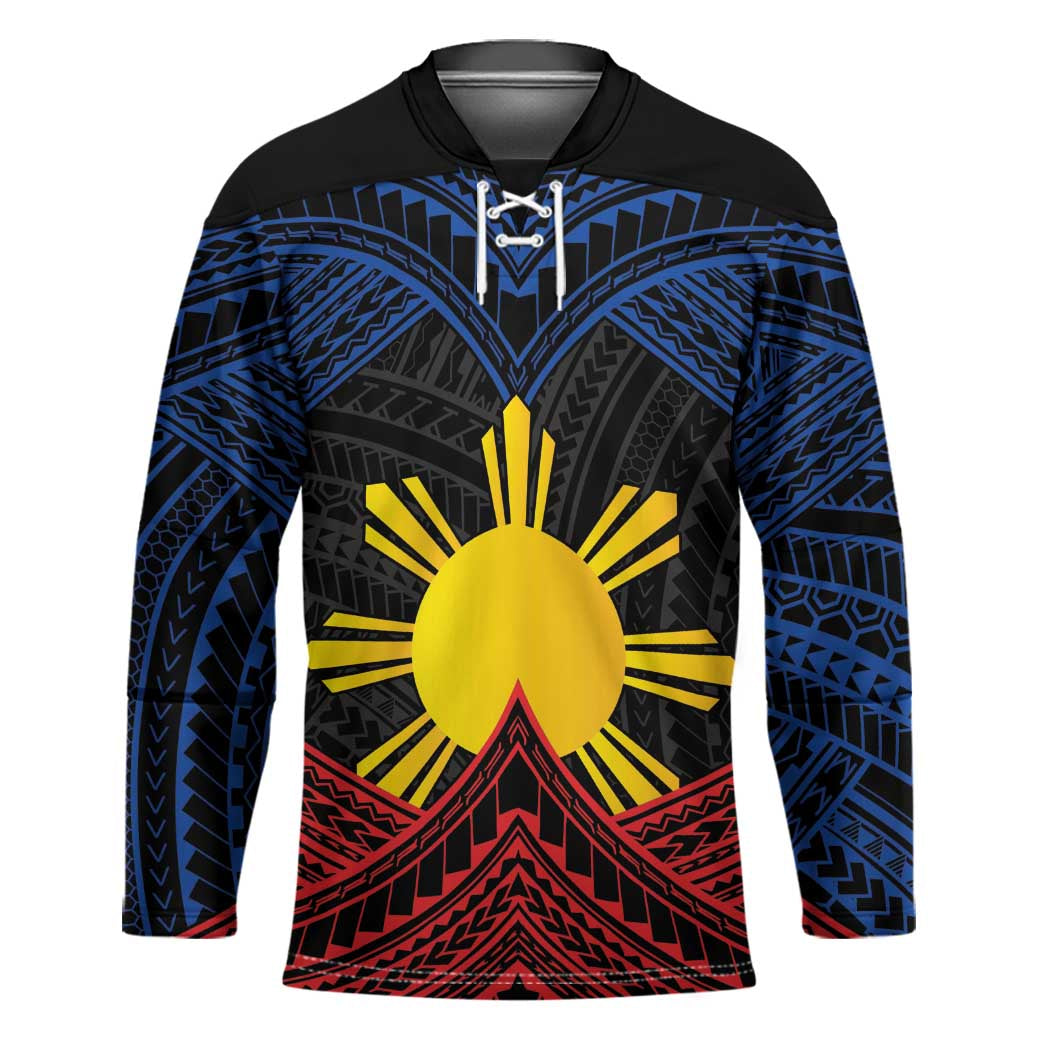 Personalized Philippines Hockey Jersey Polynesian Tribal Tattoo with Filipino Flag Motif - Polynesian Pride