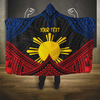Personalized Philippines Hooded Blanket Polynesian Tribal Tattoo with Filipino Flag Motif
