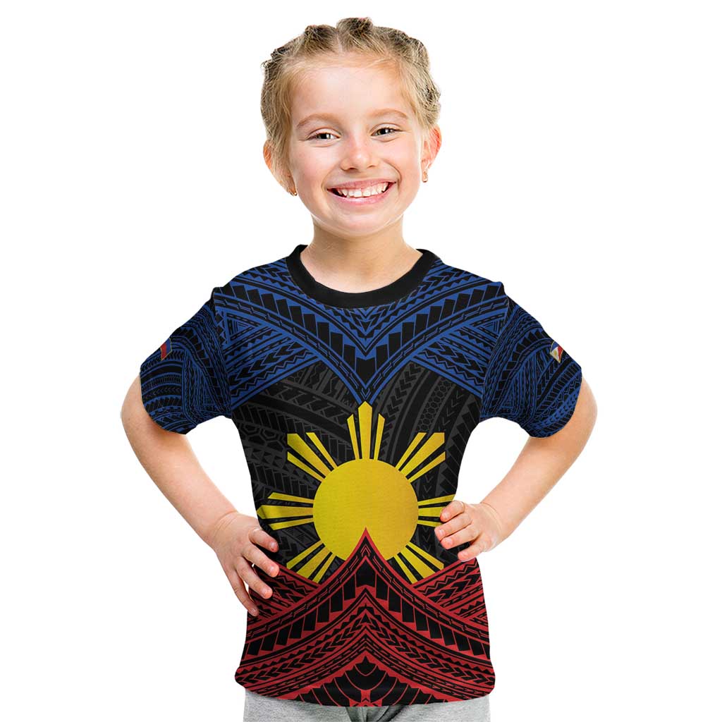 Personalized Philippines Kid T Shirt Polynesian Tribal Tattoo with Filipino Flag Motif