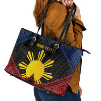 Personalized Philippines Leather Tote Bag Polynesian Tribal Tattoo with Filipino Flag Motif