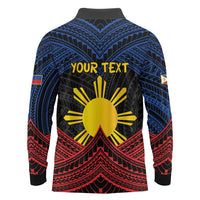 Personalized Philippines Long Sleeve Polo Shirt Polynesian Tribal Tattoo with Filipino Flag Motif