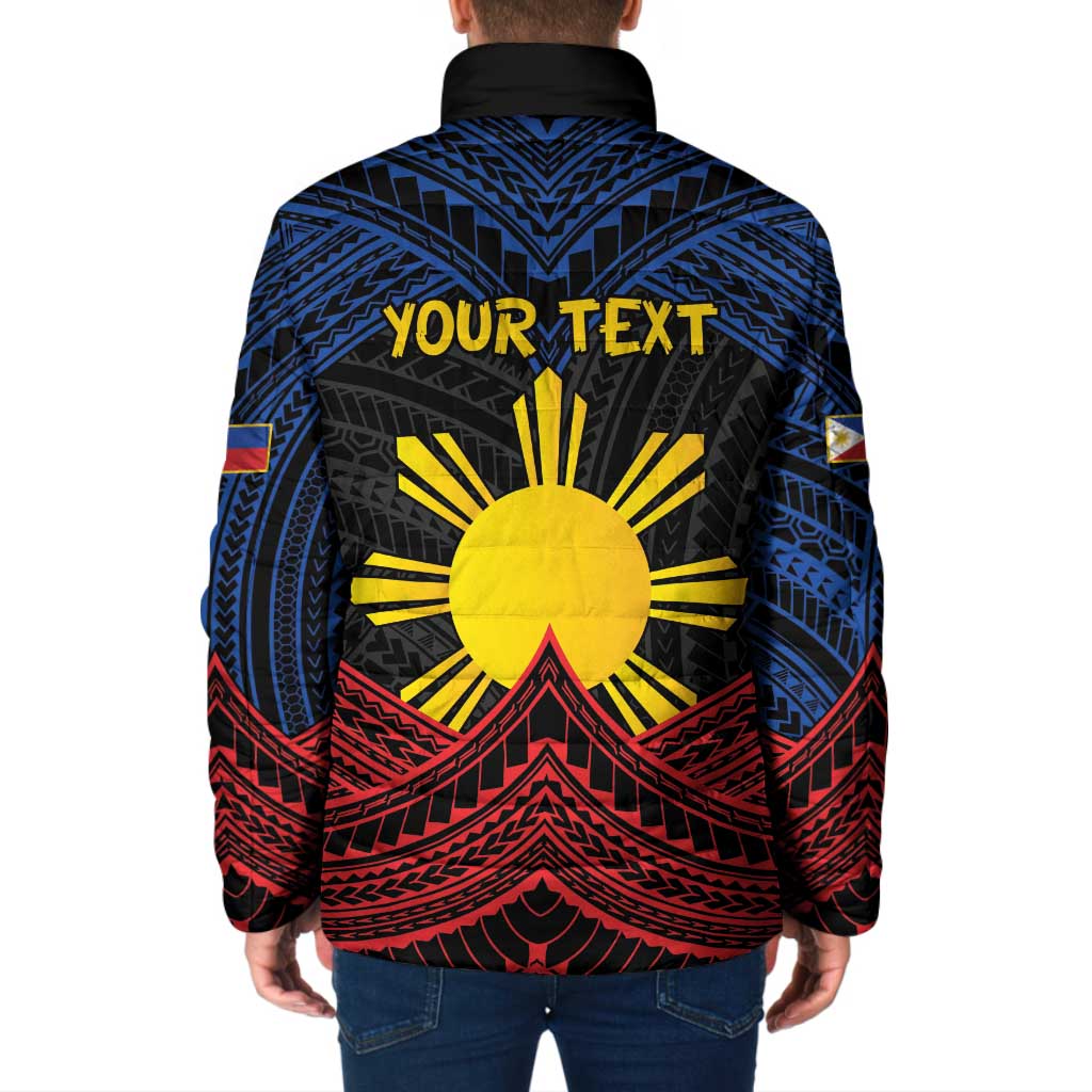 Personalized Philippines Padded Jacket Polynesian Tribal Tattoo with Filipino Flag Motif - Polynesian Pride
